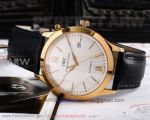 Perfect Replica IWC Portofino White Face Yellow Gold Bezel Black Leather 40mm Watch